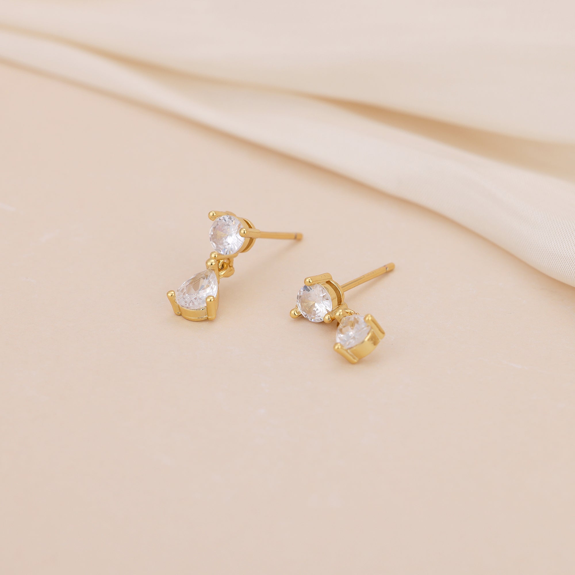 Gold CZ Teardrop Dangle Stud Earrings for Women E176