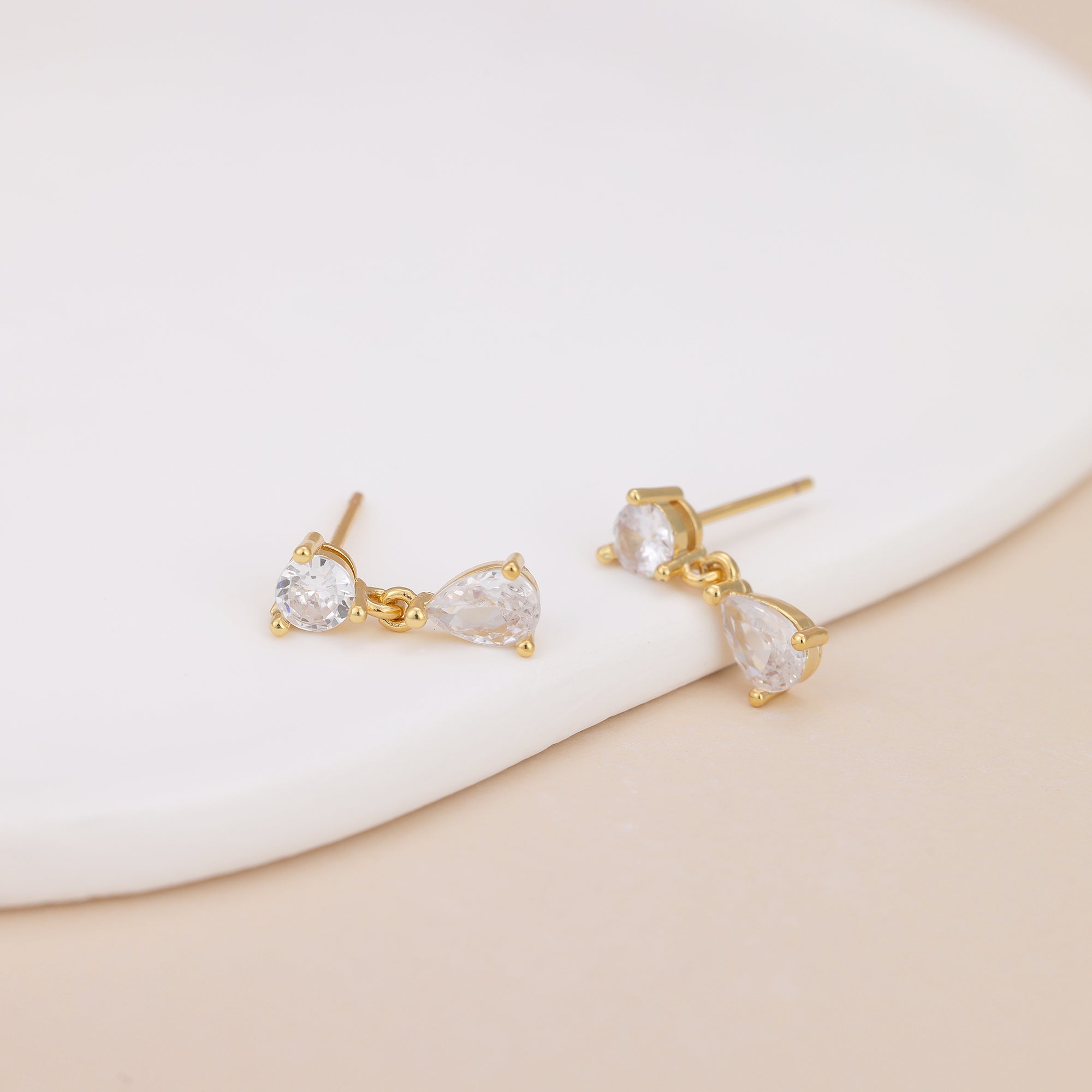 Gold CZ Teardrop Dangle Stud Earrings for Women E176
