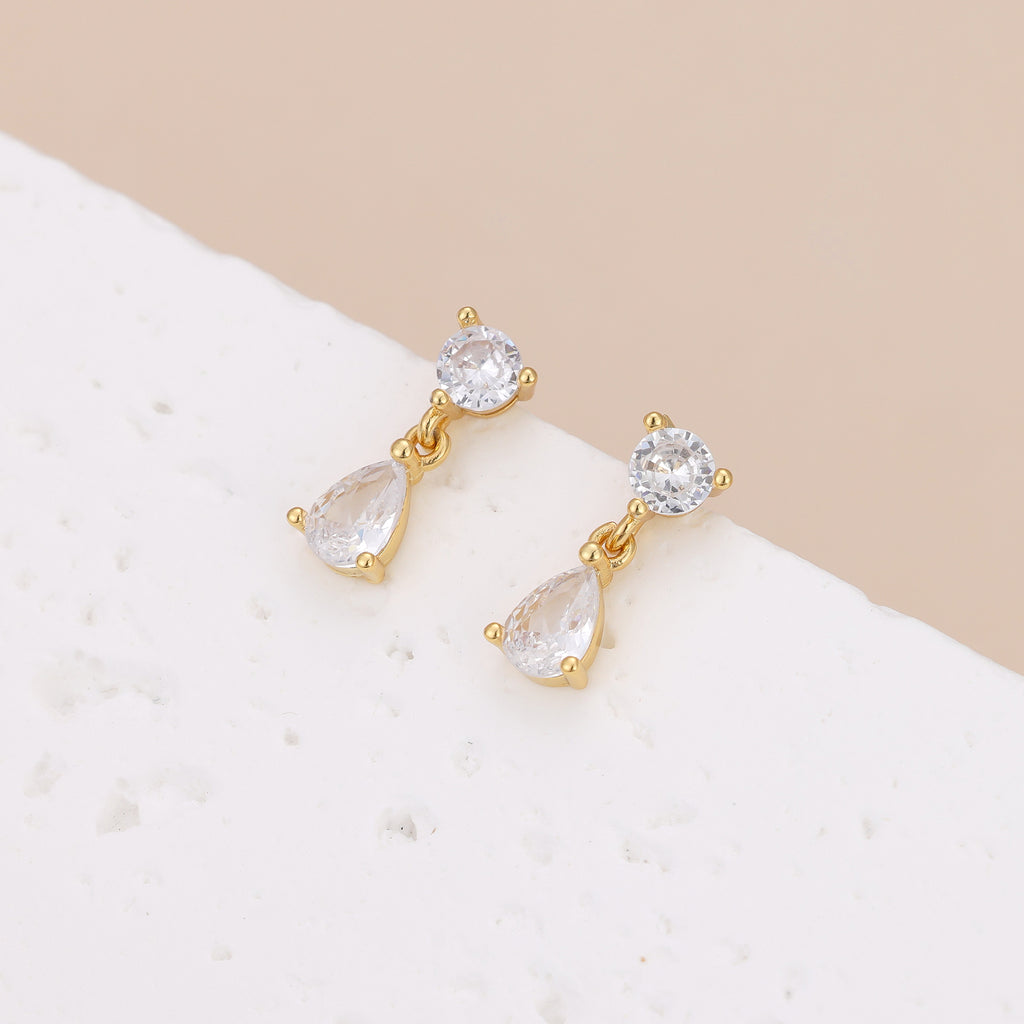 Gold CZ Teardrop Dangle Stud Earrings for Women E176
