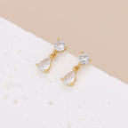 Gold CZ Teardrop Dangle Stud Earrings for Women E176