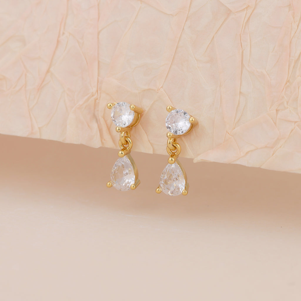 Gold CZ Teardrop Dangle Stud Earrings for Women E176