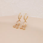 Gold Pave CZ Celestial Moon Star Drop Huggie Hoop Earrings E144