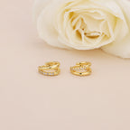 Gold Double Hoop CZ Huggie Hoop Earrings for Women E182