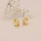 Gold Double Hoop CZ Huggie Hoop Earrings for Women E182