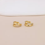 Gold Double Hoop CZ Huggie Hoop Earrings for Women E182