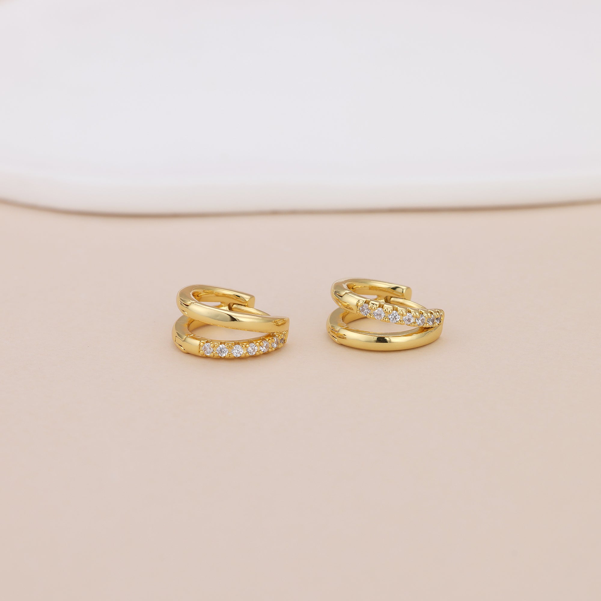 Gold Double Hoop CZ Huggie Hoop Earrings for Women E182