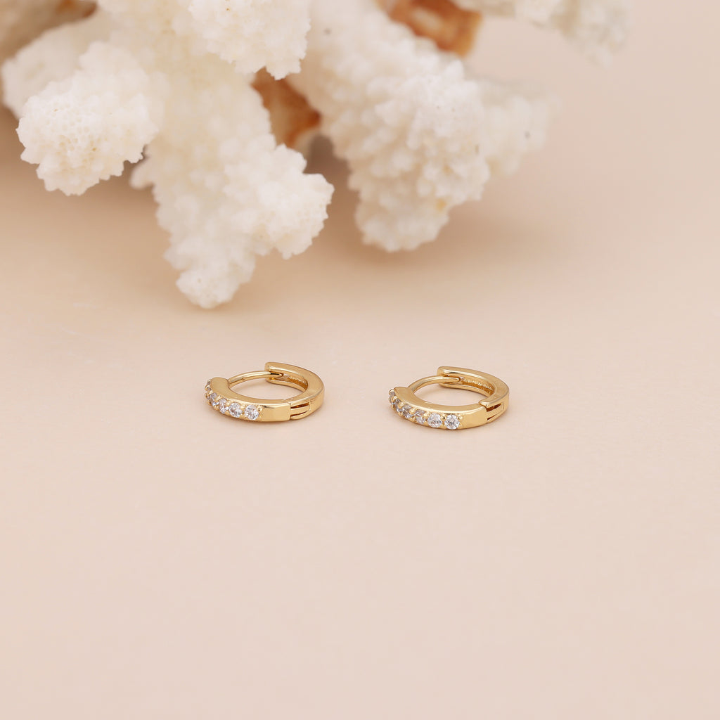 Gold Cubic Zirconia Huggie Hoop Earrings for Women E173