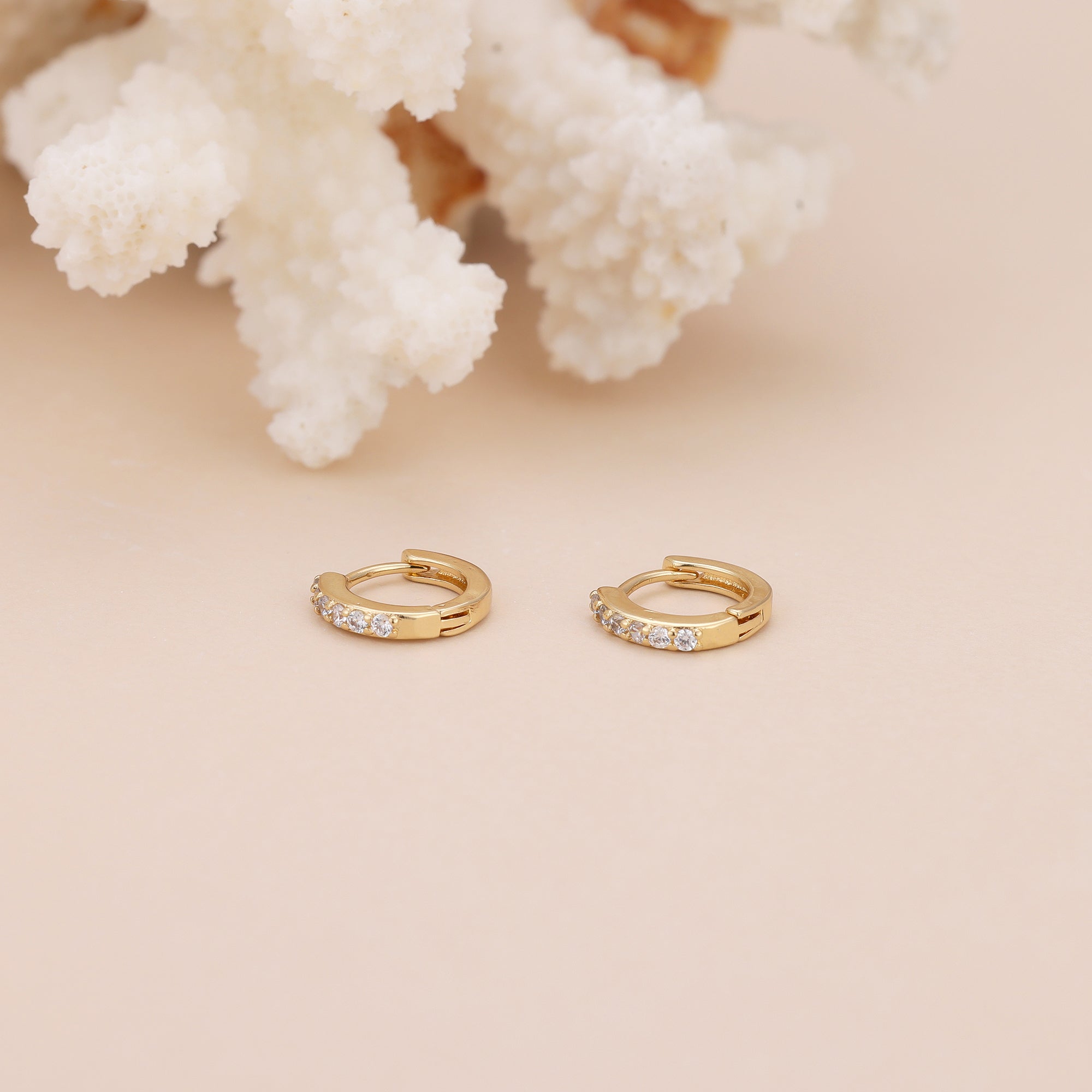 Gold Cubic Zirconia Huggie Hoop Earrings for Women E173