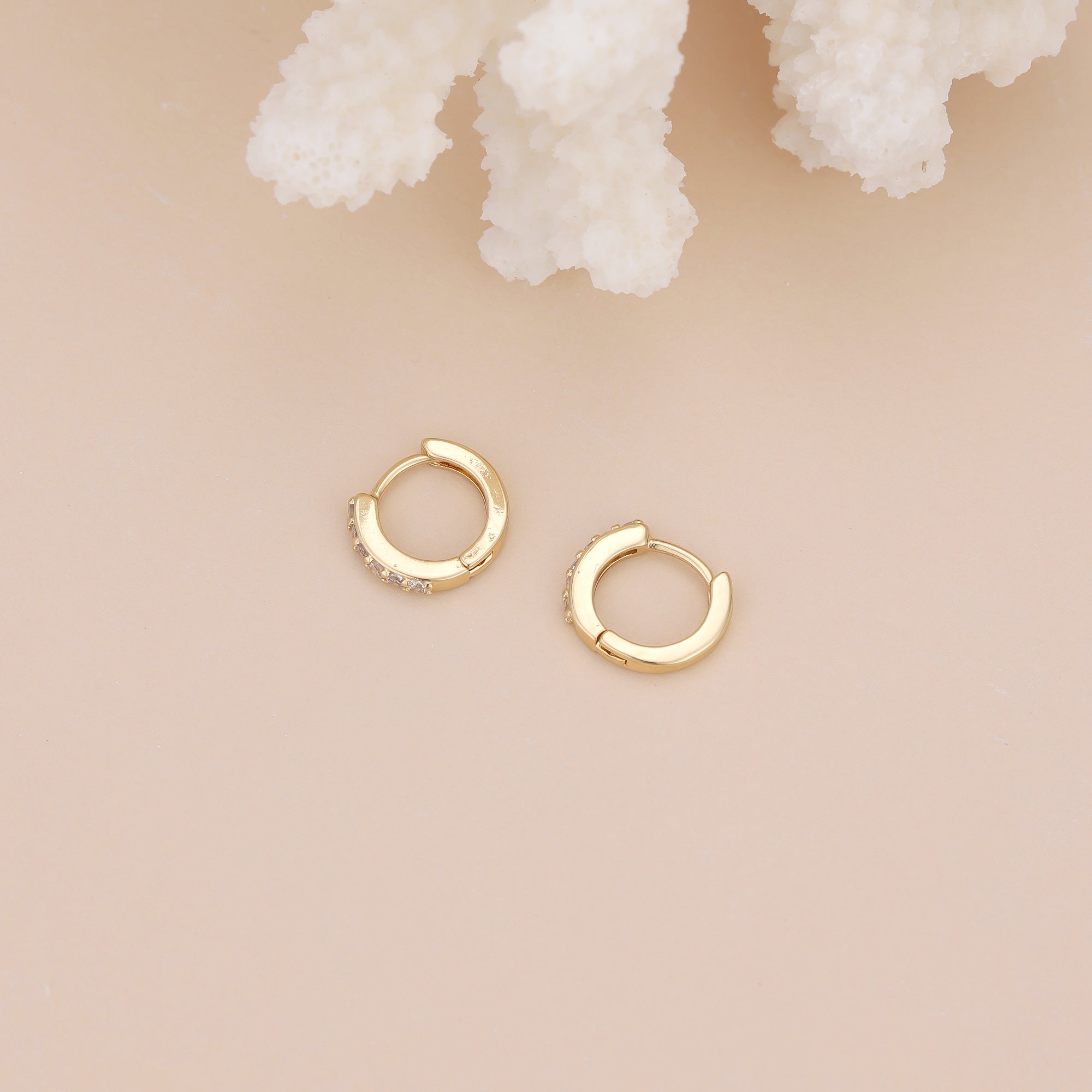 Dainty Gold Plated Pave CZ Huggie Hoop Earrings For Women E162