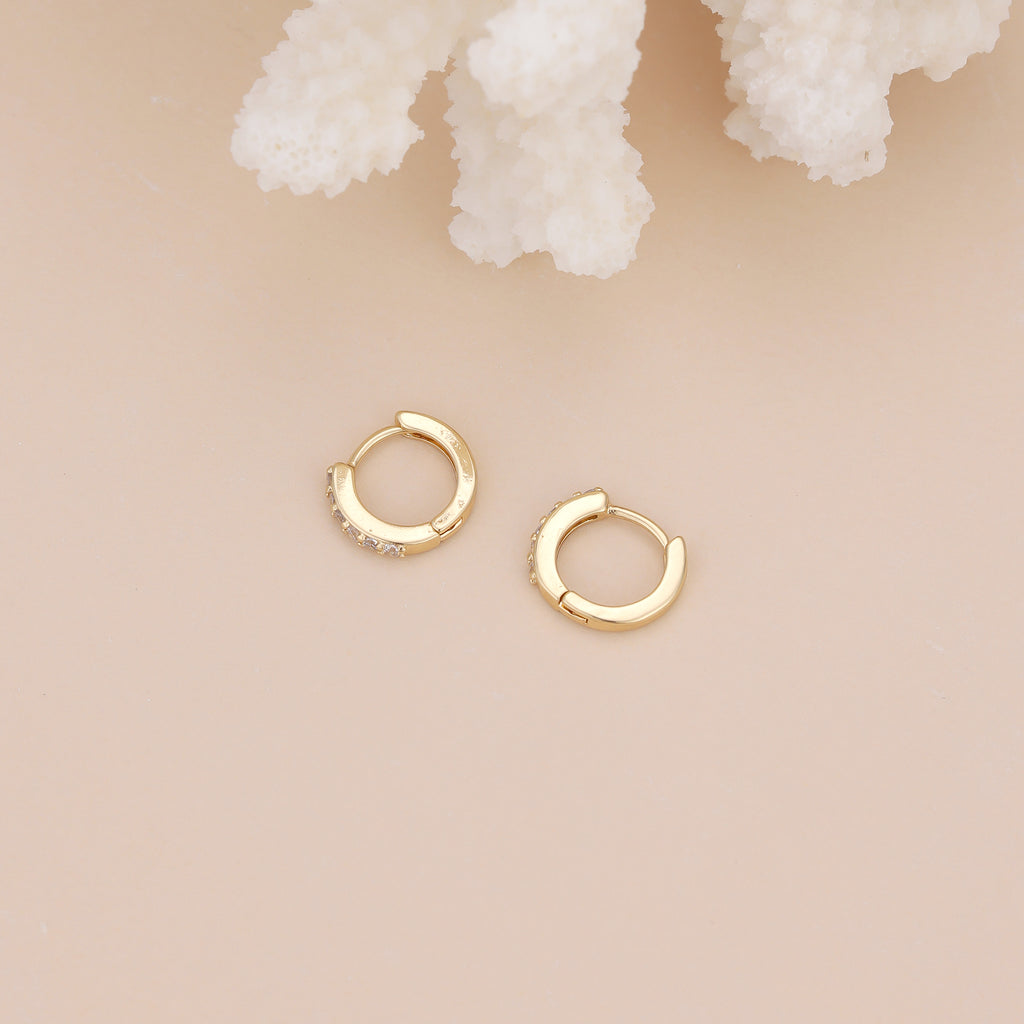 Gold Cubic Zirconia Huggie Hoop Earrings for Women E173