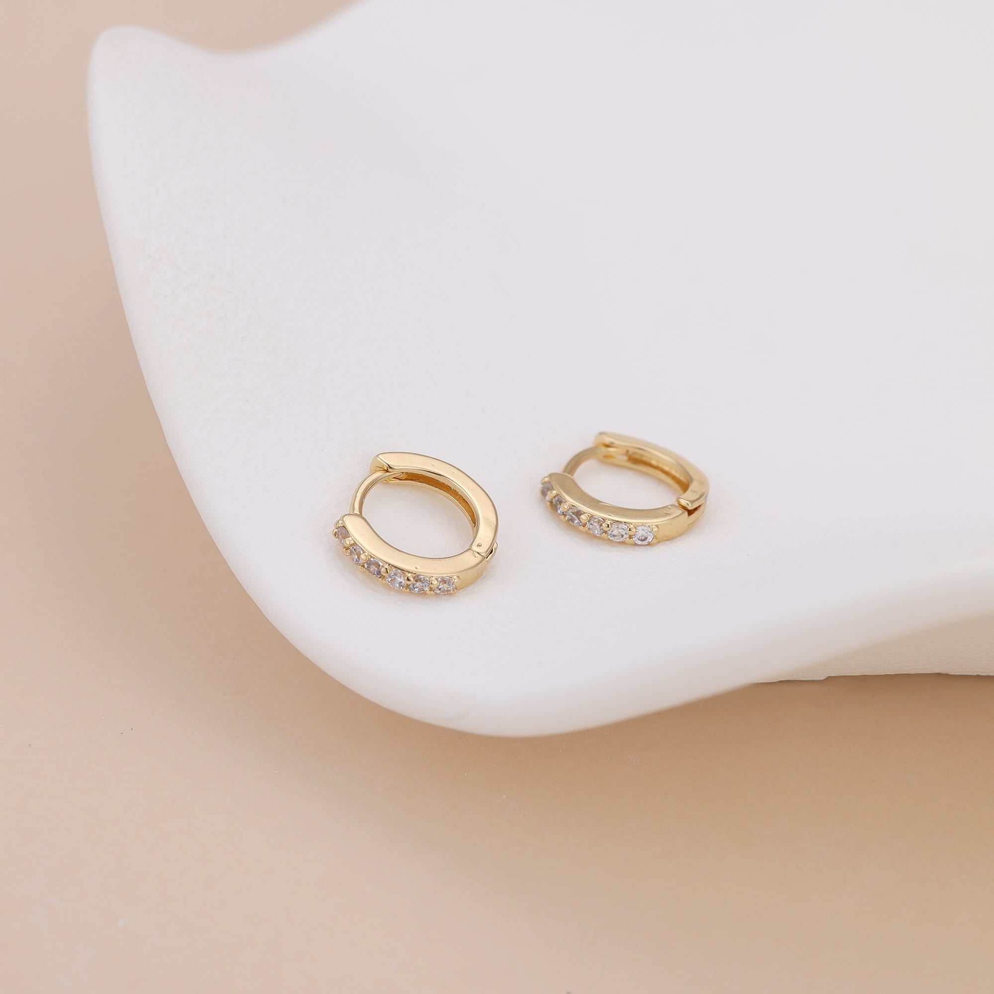 Dainty Gold Plated Pave CZ Huggie Hoop Earrings For Women E162