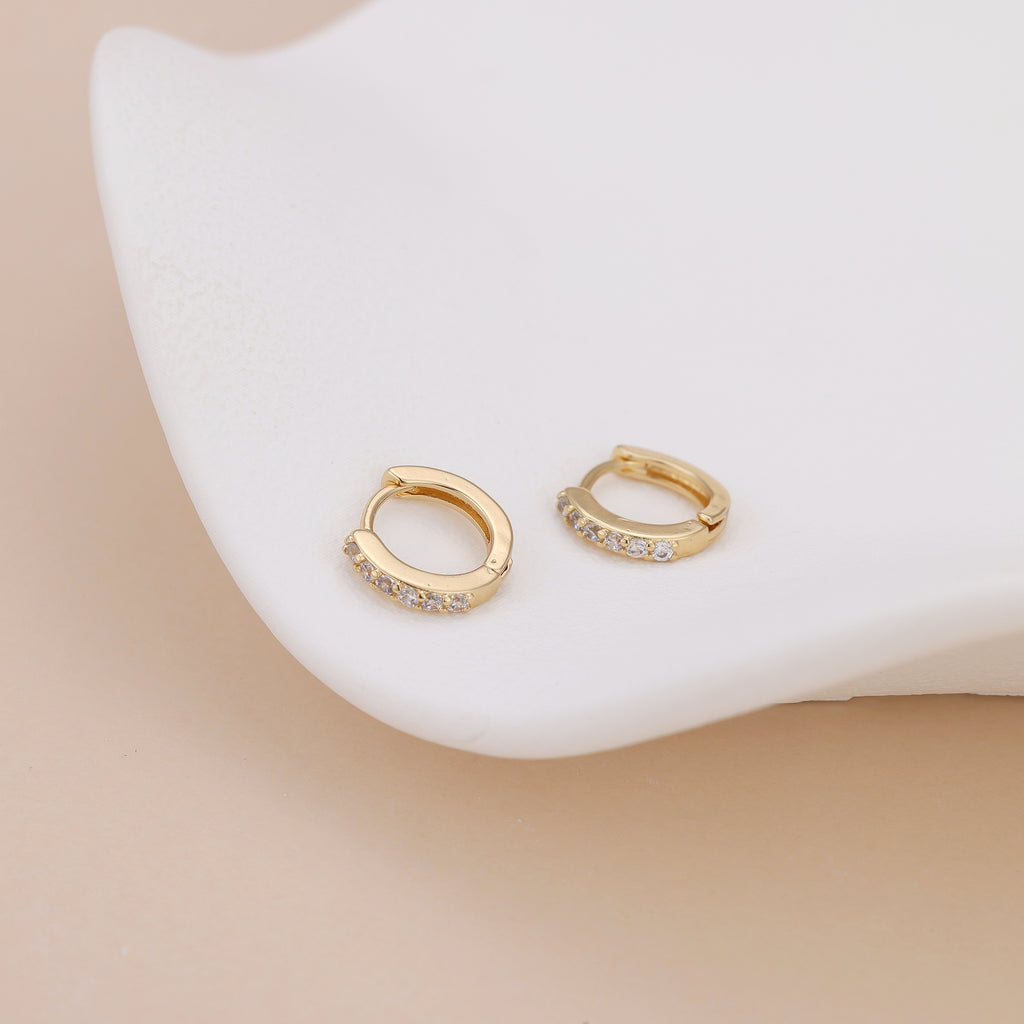 Gold Cubic Zirconia Huggie Hoop Earrings for Women E173