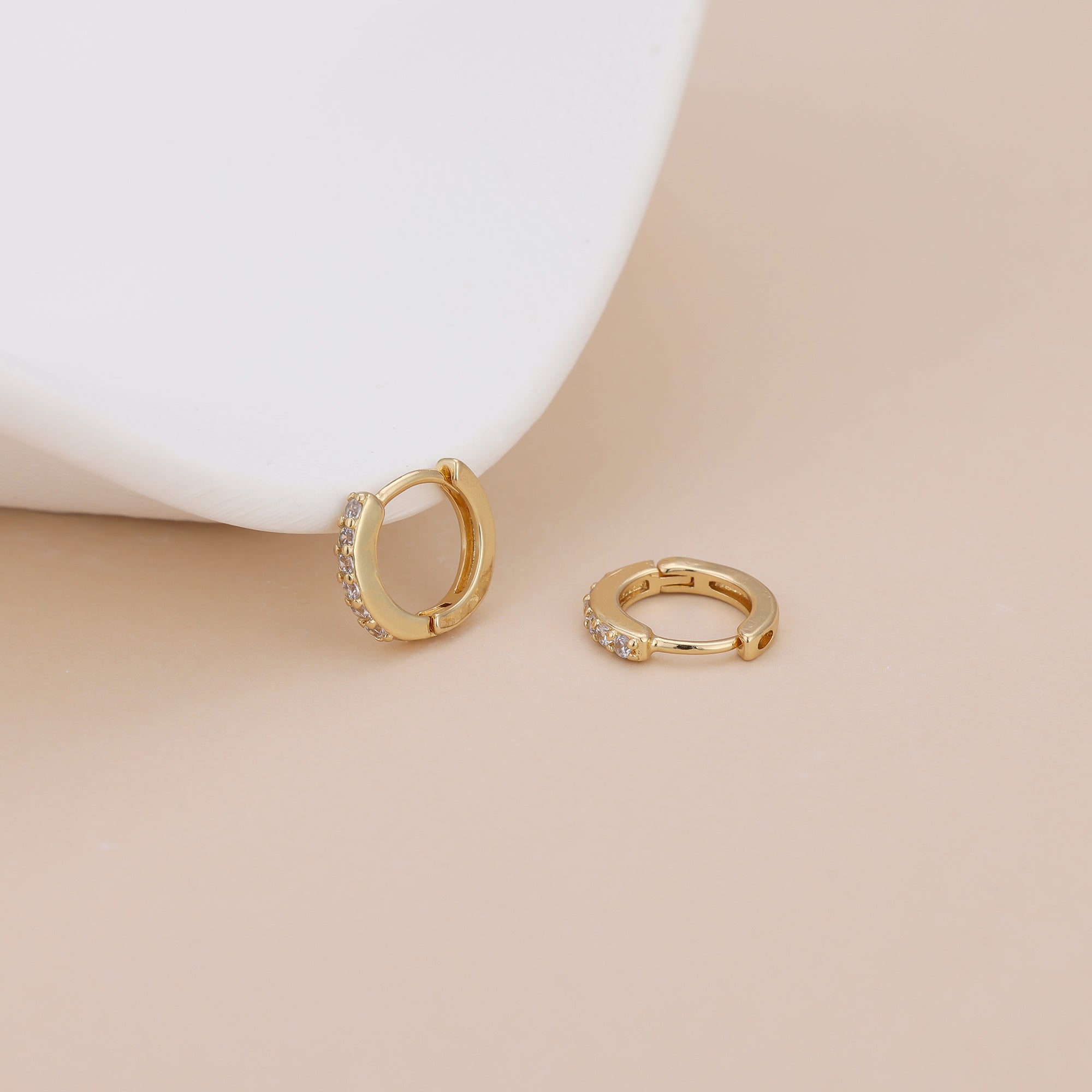 Dainty Gold Plated Pave CZ Huggie Hoop Earrings For Women E162