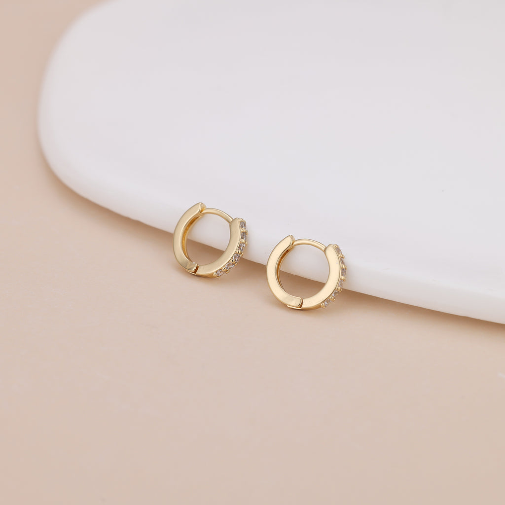 Gold Cubic Zirconia Huggie Hoop Earrings for Women E173