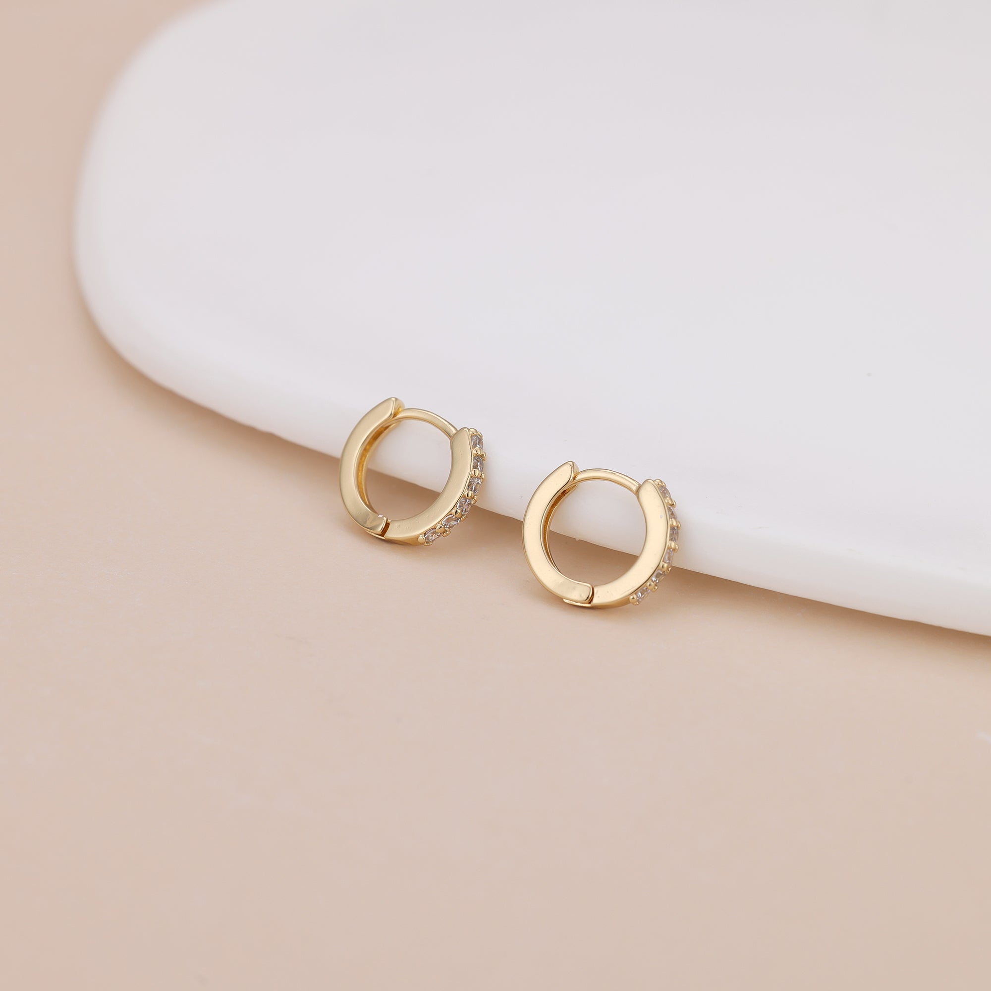 Gold Cubic Zirconia Huggie Hoop Earrings for Women E173