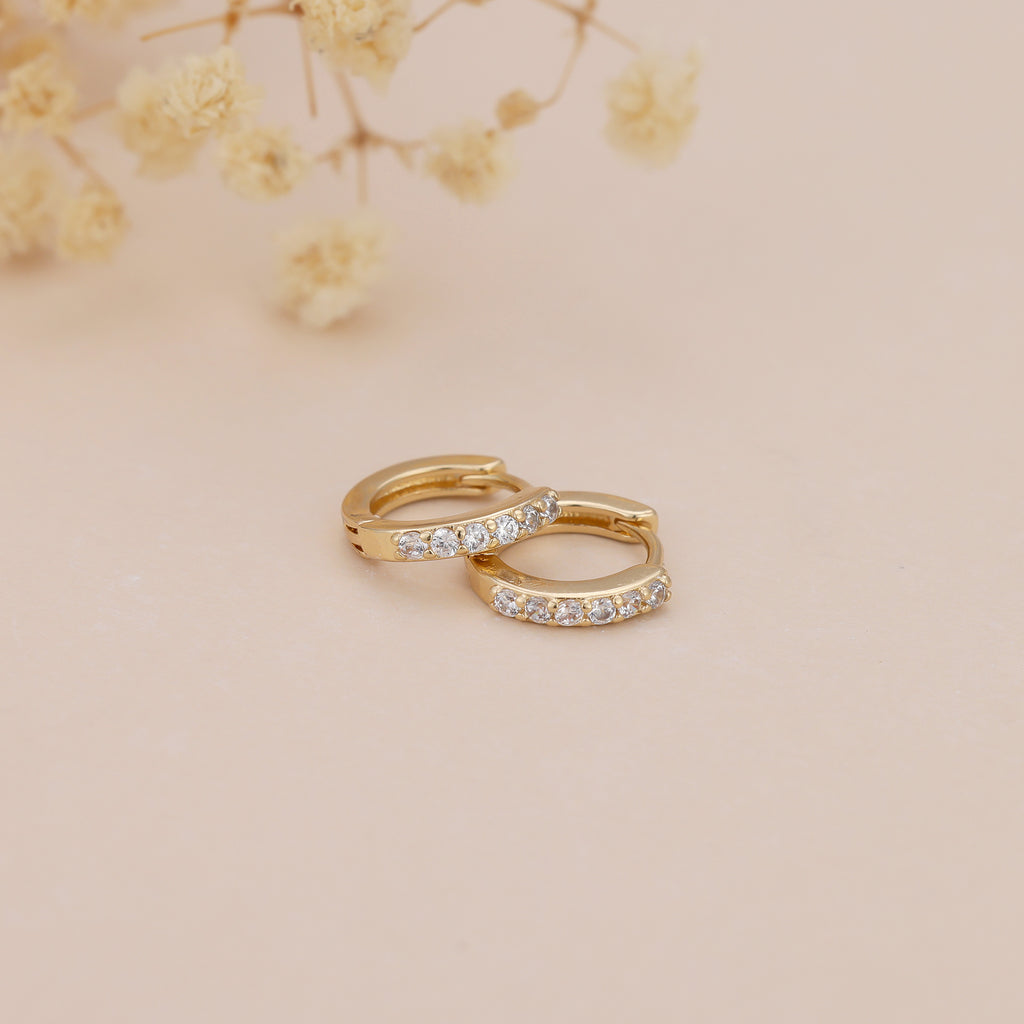 Dainty Gold Plated Pave CZ Huggie Hoop Earrings For Women E162