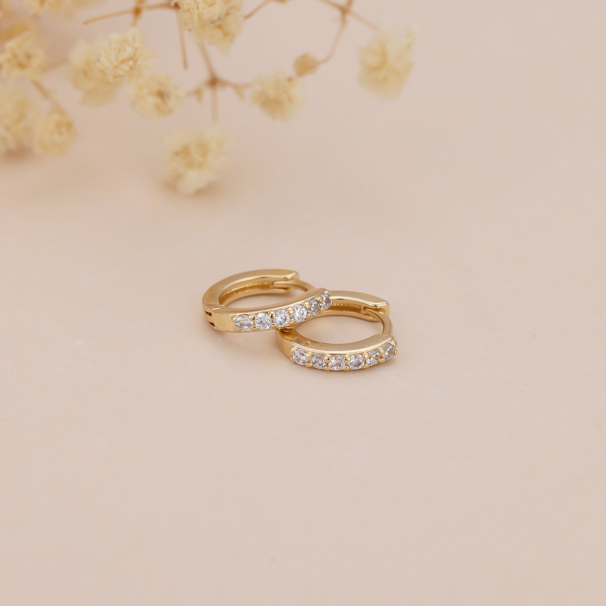 Gold Cubic Zirconia Huggie Hoop Earrings for Women E173