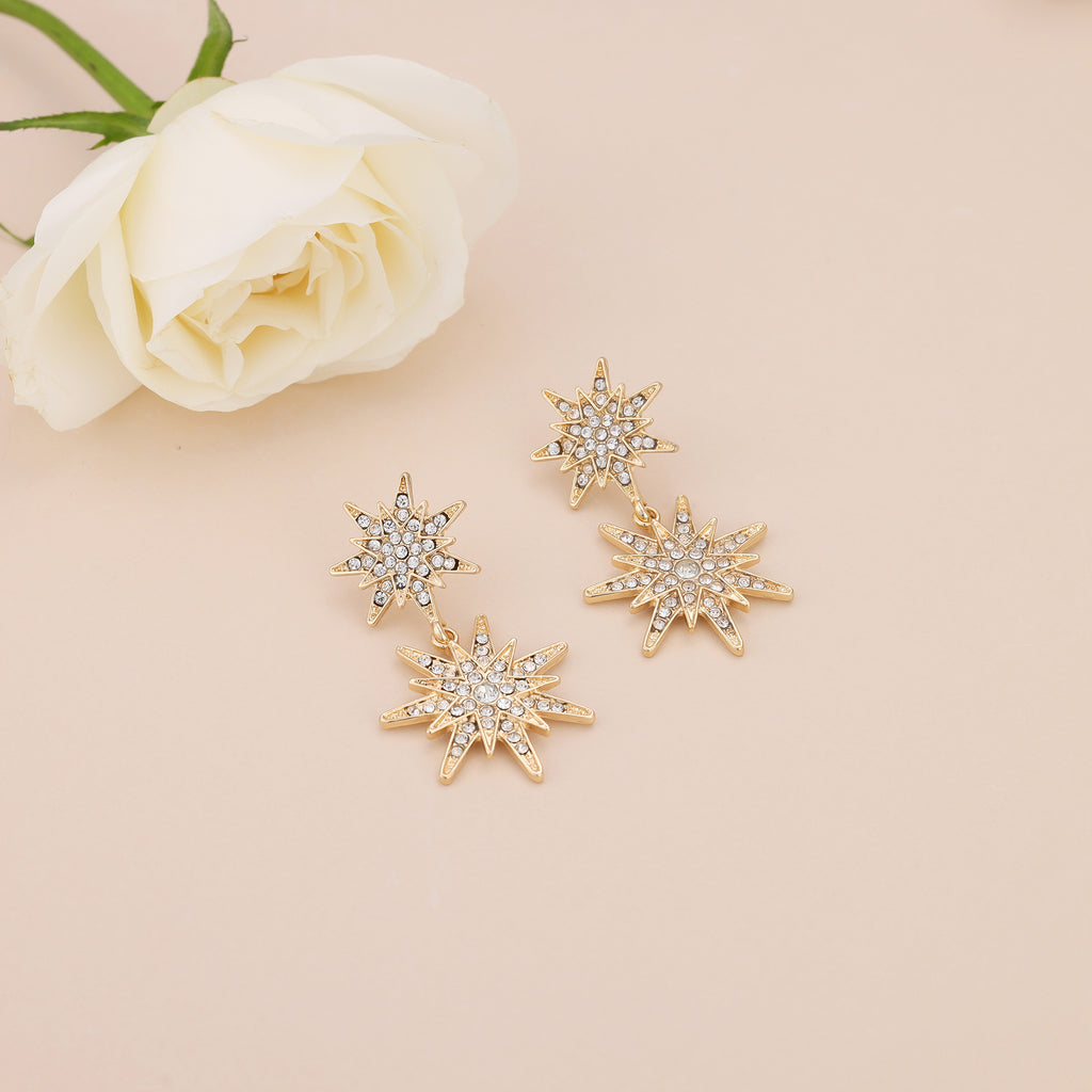 Starburst Paved Dangle Statement Earrings E068