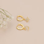 Gold Pave Star And Moon Asymmetrical Huggie Hoop Drop Earrings E140