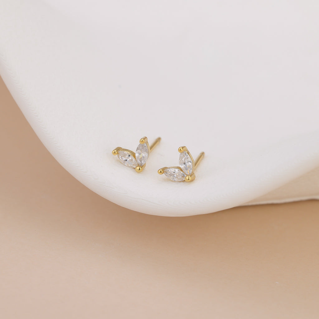 18K Gold Vermeil Marquise Crystal Flower Stud Earrings E100