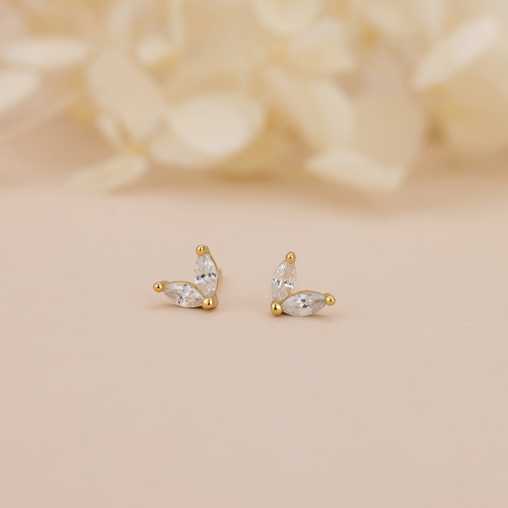 18K Gold Vermeil Marquise Crystal Flower Stud Earrings E100