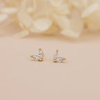 18K Gold Vermeil Marquise Crystal Flower Stud Earrings E100