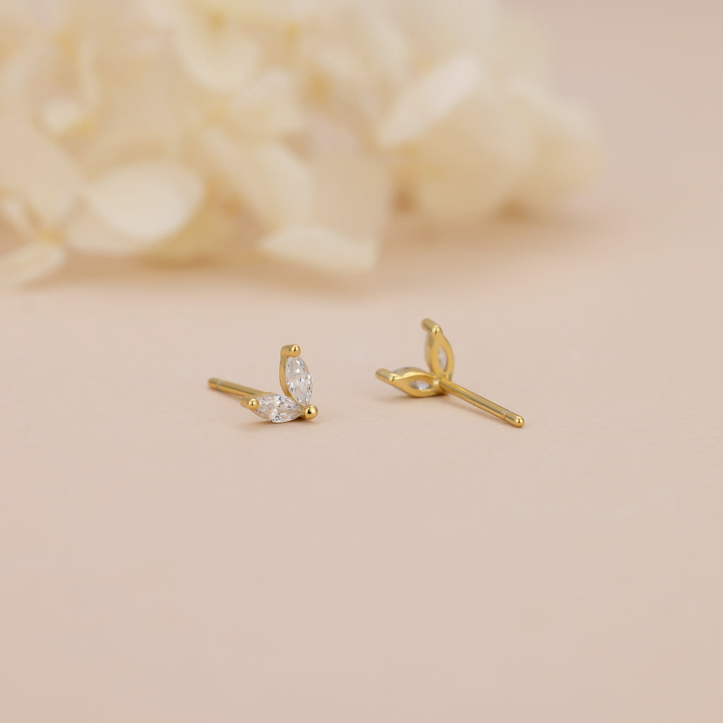 18K Gold Vermeil Marquise Crystal Flower Stud Earrings E100