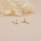 18K Gold Vermeil Marquise Crystal Flower Stud Earrings E100