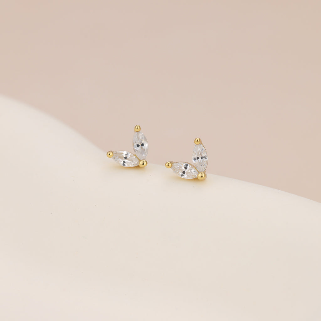 18K Gold Vermeil Marquise Crystal Flower Stud Earrings E100