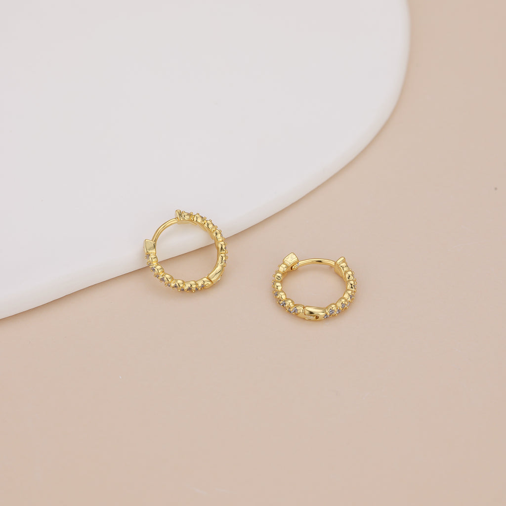 Gold Paved Huggie Hoop Earrings E033