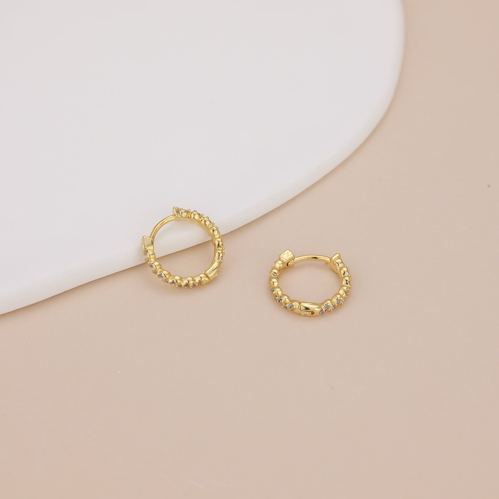 Gold Paved Huggie Hoop Earrings E033