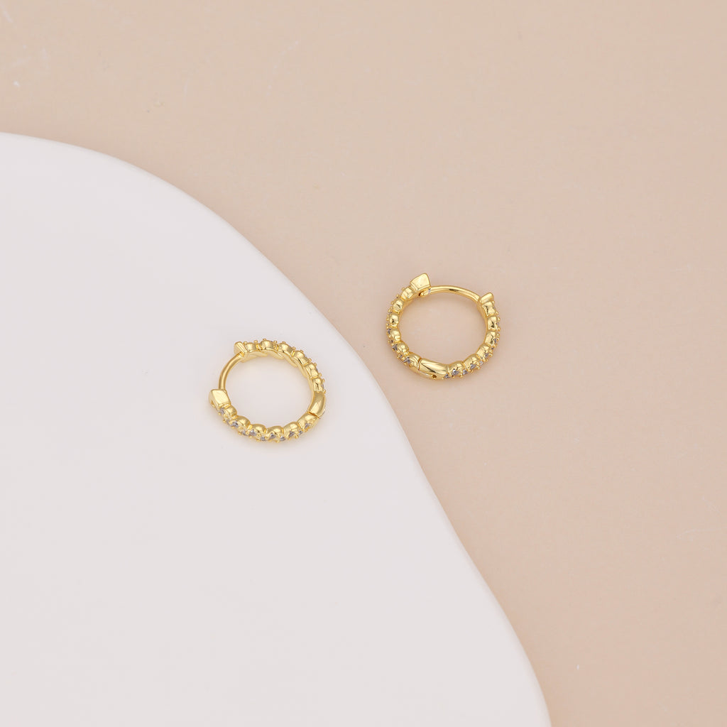 Gold Paved Huggie Hoop Earrings E033