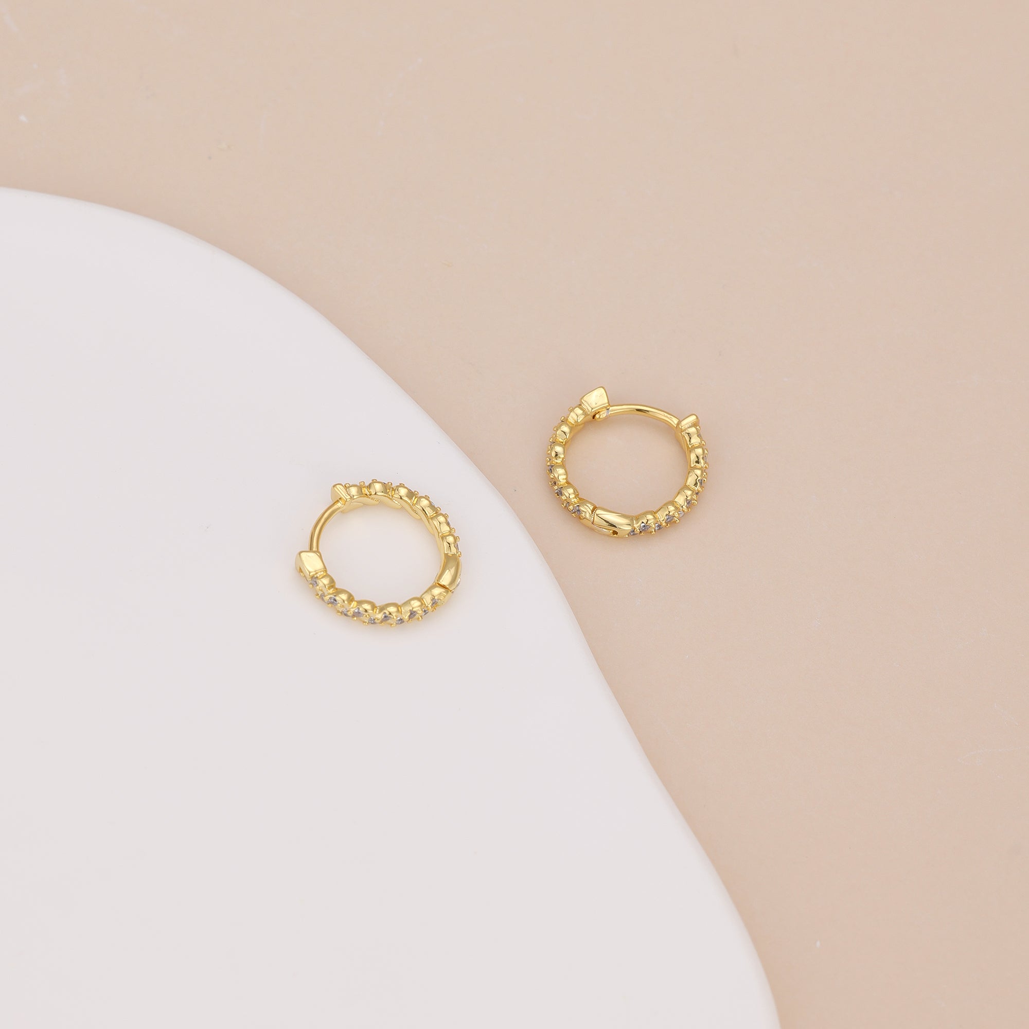 Gold Paved Huggie Hoop Earrings E033