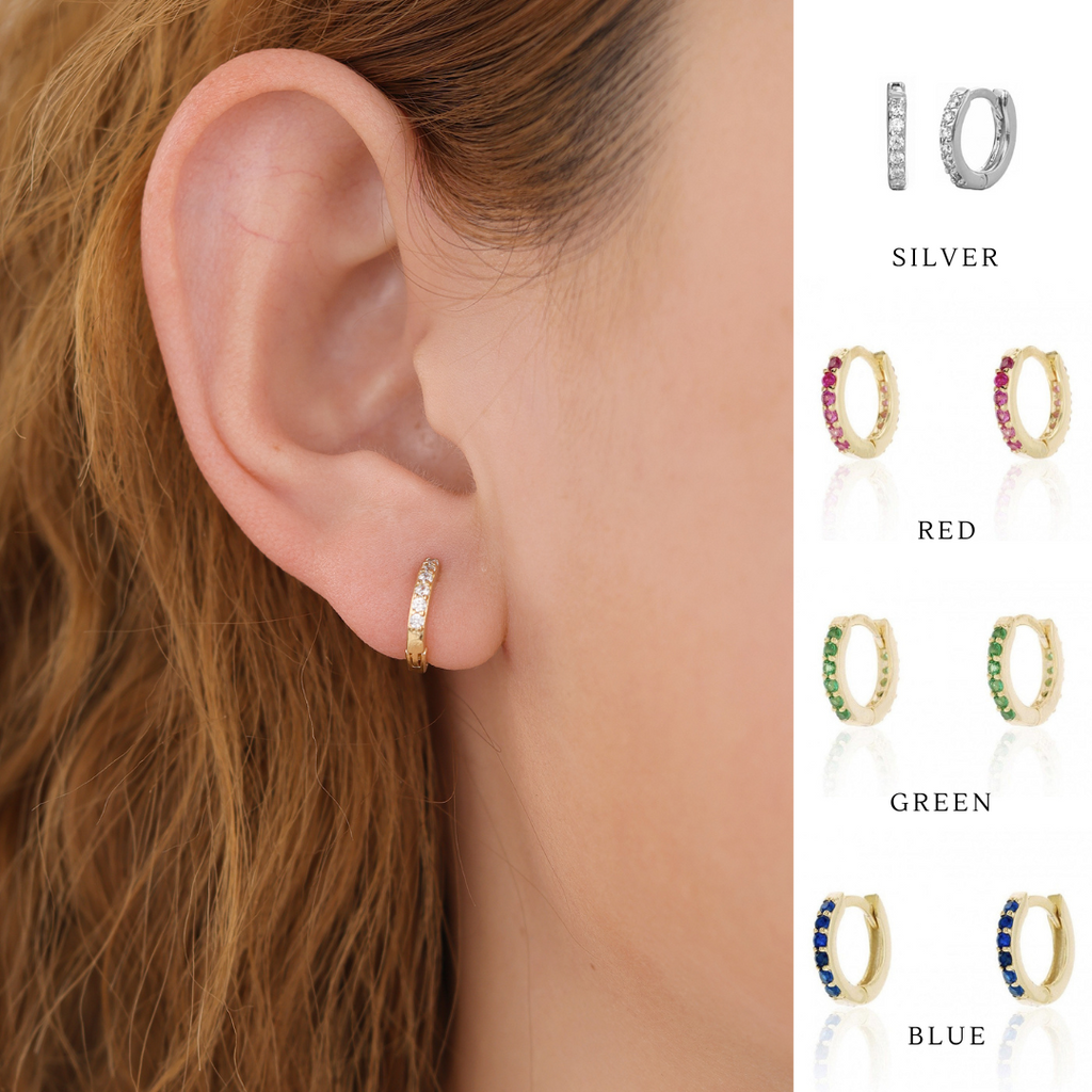 Dainty Gold Plated Pave CZ Huggie Hoop Earrings For Women E162