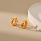 Gold Twisted Rope Chunky Huggie Hoop Earrings E284