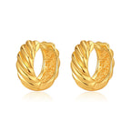 Gold Twisted Rope Chunky Huggie Hoop Earrings E284
