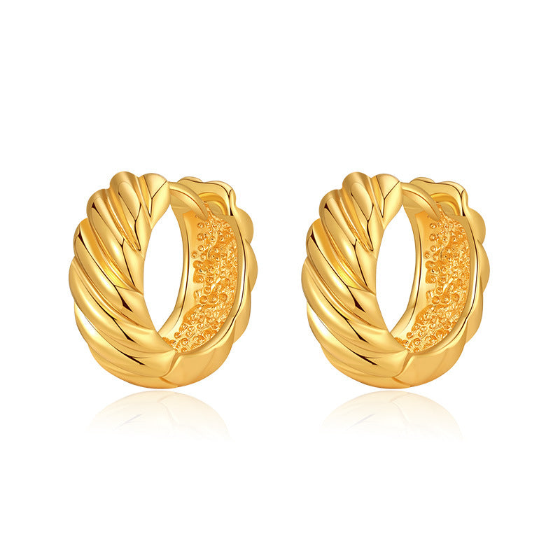 Gold Twisted Rope Chunky Huggie Hoop Earrings E284