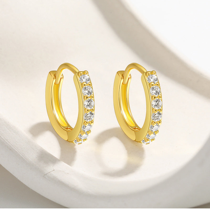 Gold Cubic Zirconia Huggie Hoop Earrings for Women E173