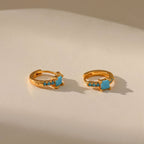 Gold Turquoise Square Stone Huggie Hoop Earrings E282