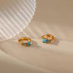 Gold Turquoise Square Stone Huggie Hoop Earrings E282