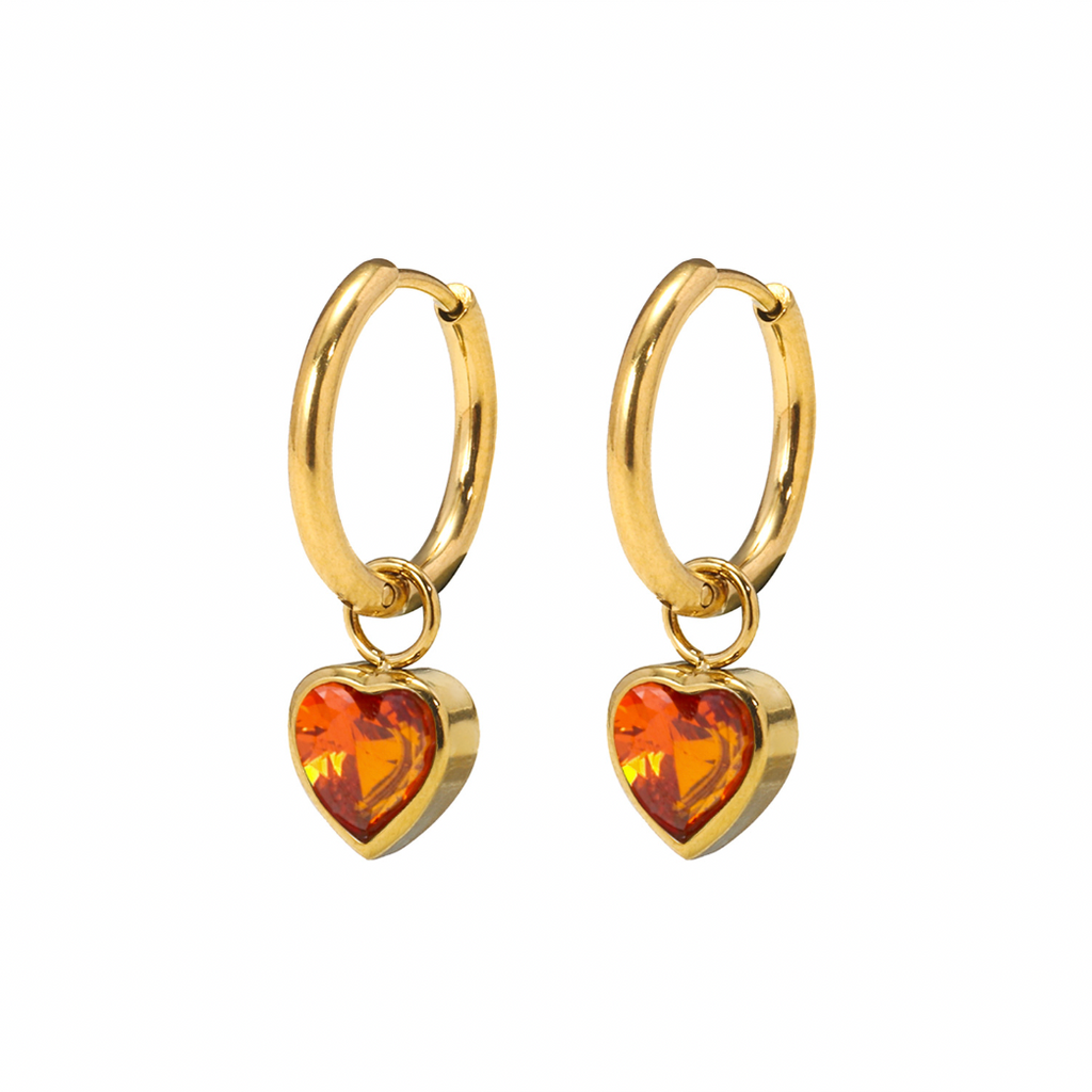 Gold Heart Charm Huggie Hoop Dangle Earrings E199