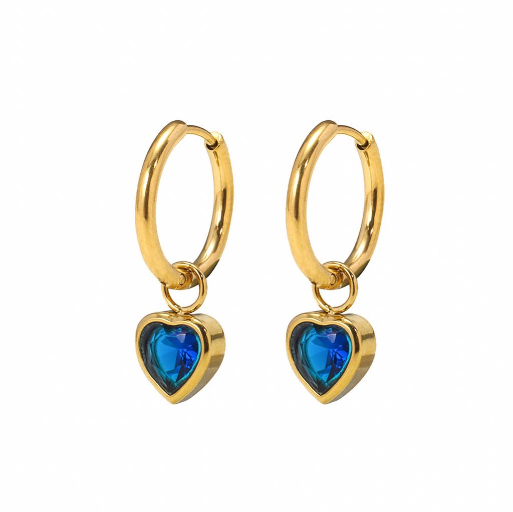Gold Heart Charm Huggie Hoop Dangle Earrings E199