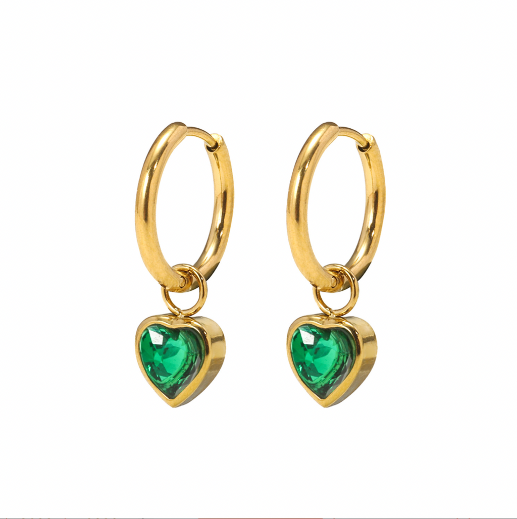 Gold Heart Charm Huggie Hoop Dangle Earrings E199
