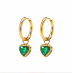 Gold Heart Charm Huggie Hoop Dangle Earrings E199