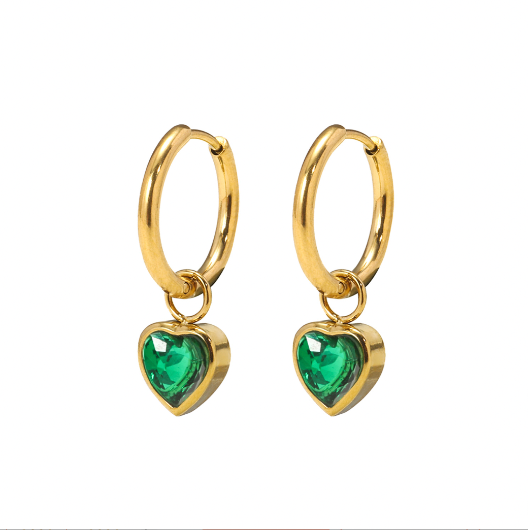Gold Heart Charm Huggie Hoop Dangle Earrings E199