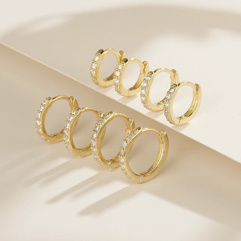 Gold CZ Pave Huggie Hoop Earrings for Women E170