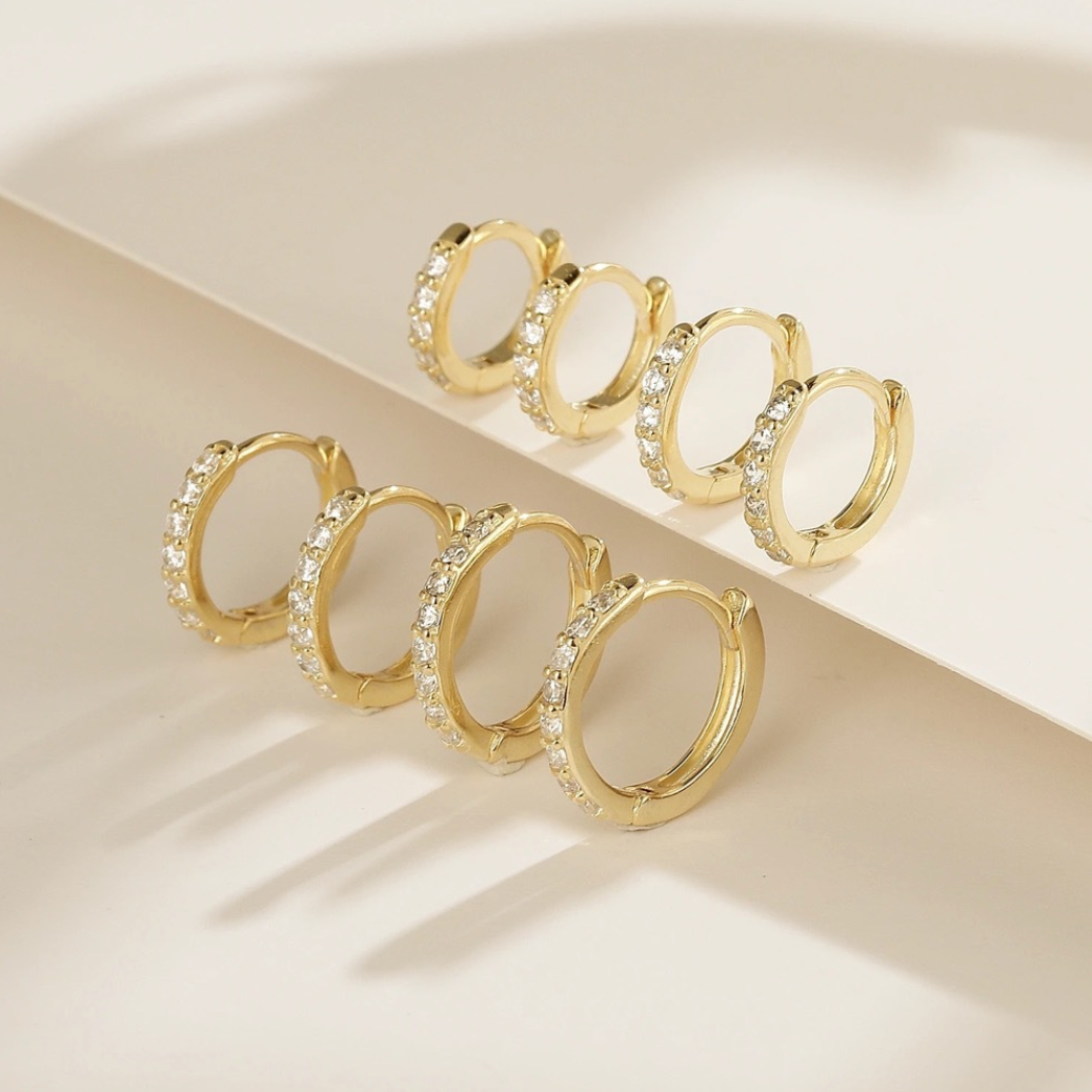 Gold CZ Pave Huggie Hoop Earrings for Women E170