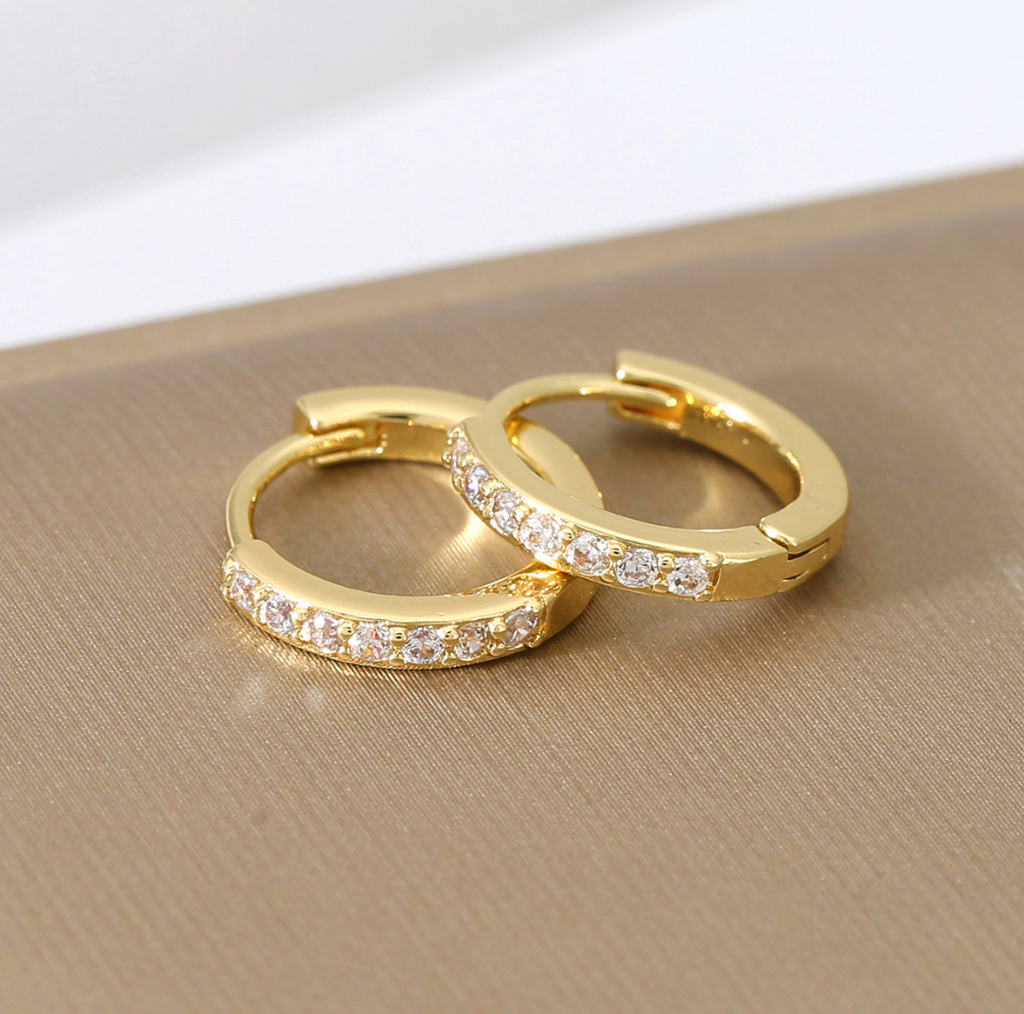 Gold CZ Pave Huggie Hoop Earrings for Women E170
