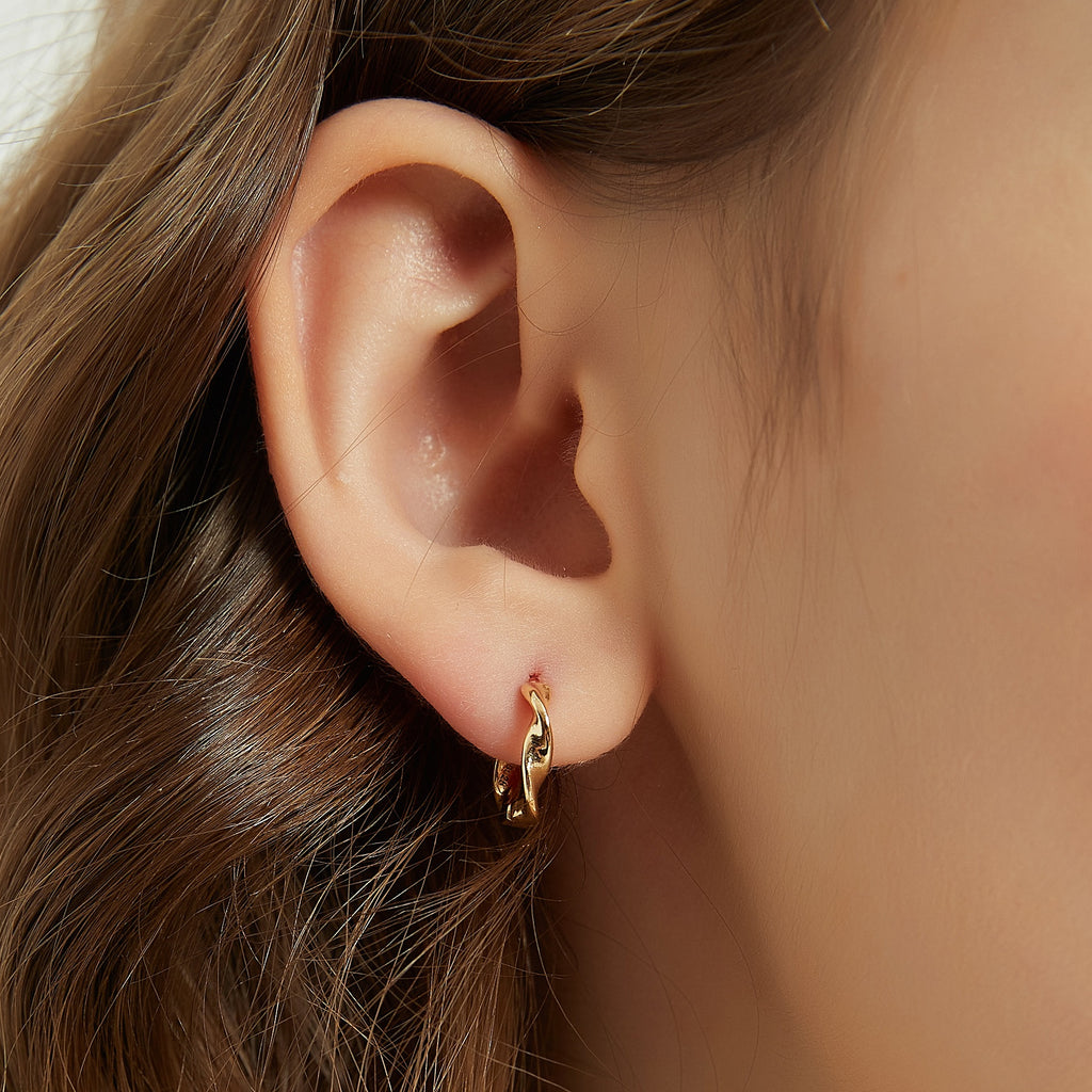 18K Gold Vermeil Ariel Twisted Huggie Hoop Earrings