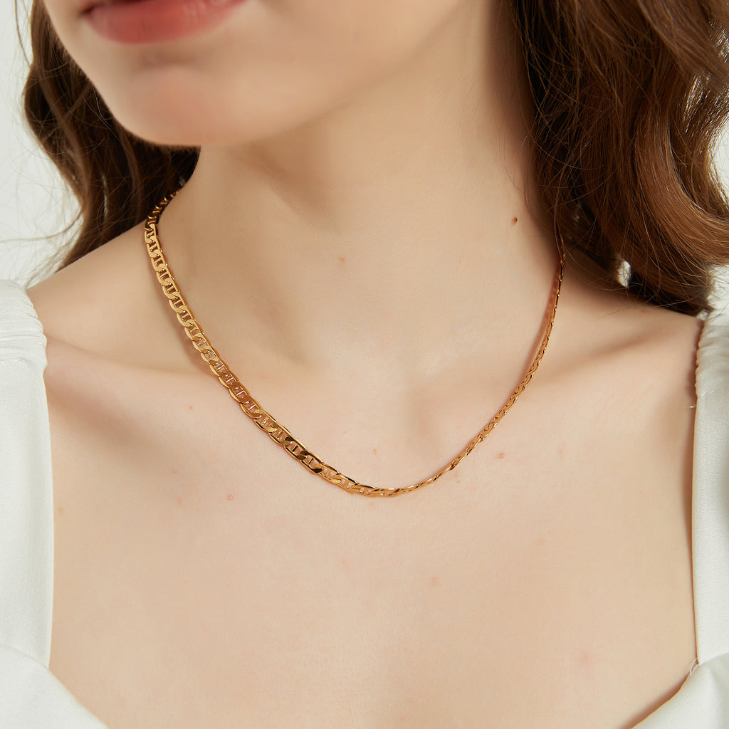 Chloe Gold Flat Figaro Dainty Chain Layering necklace